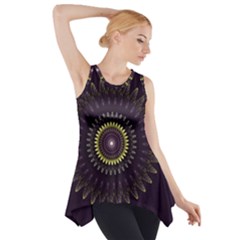 Fractal Purple Mandala Violet Side Drop Tank Tunic by Celenk