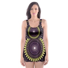 Fractal Purple Mandala Violet Skater Dress Swimsuit by Celenk