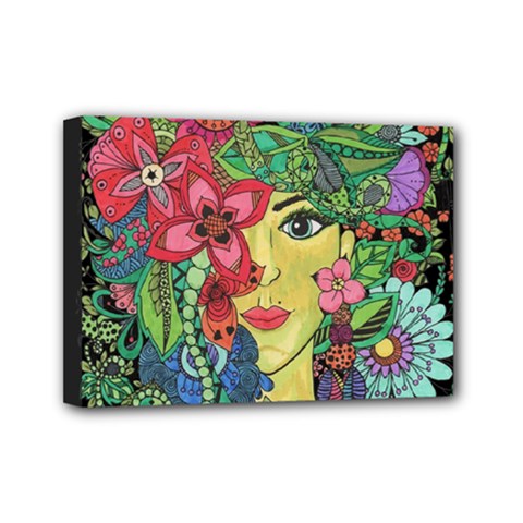 Mandala Figure Nature Girl Mini Canvas 7  X 5  by Celenk