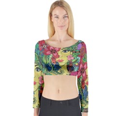 Mandala Figure Nature Girl Long Sleeve Crop Top by Celenk