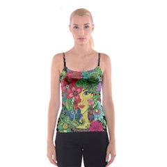 Mandala Figure Nature Girl Spaghetti Strap Top by Celenk