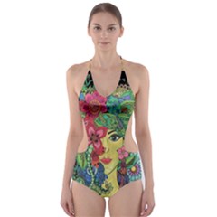 Mandala Figure Nature Girl Cut-out One Piece Swimsuit by Celenk