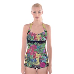 Mandala Figure Nature Girl Boyleg Halter Swimsuit  by Celenk