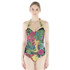 Mandala Figure Nature Girl Halter Swimsuit by Celenk