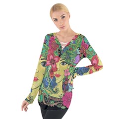 Mandala Figure Nature Girl Tie Up Tee by Celenk