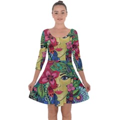 Mandala Figure Nature Girl Quarter Sleeve Skater Dress