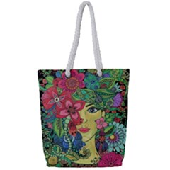 Mandala Figure Nature Girl Full Print Rope Handle Tote (small)