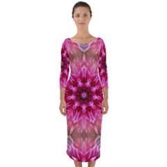 Flower Mandala Art Pink Abstract Quarter Sleeve Midi Bodycon Dress by Celenk