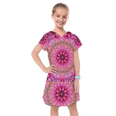 Flower Mandala Art Pink Abstract Kids  Drop Waist Dress by Celenk