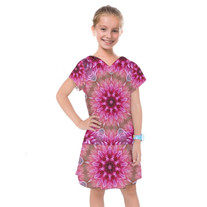 Flower Mandala Art Pink Abstract Kids  Drop Waist Dress