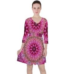 Flower Mandala Art Pink Abstract Ruffle Dress by Celenk