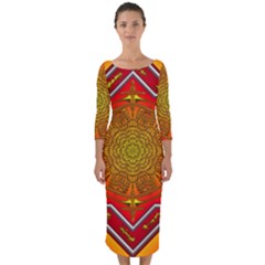 Mandala Zen Meditation Spiritual Quarter Sleeve Midi Bodycon Dress