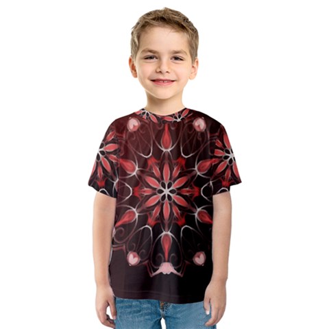 Mandala Red Bright Kaleidoscope Kids  Sport Mesh Tee by Celenk