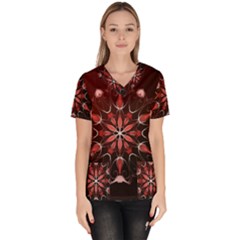 Mandala Red Bright Kaleidoscope Scrub Top by Celenk