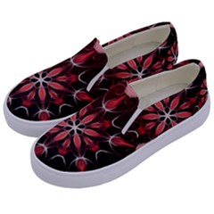 Mandala Red Bright Kaleidoscope Kids  Canvas Slip Ons by Celenk