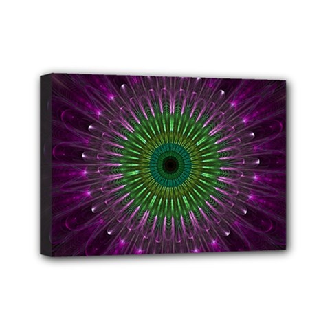 Purple Mandala Fractal Glass Mini Canvas 7  X 5  by Celenk