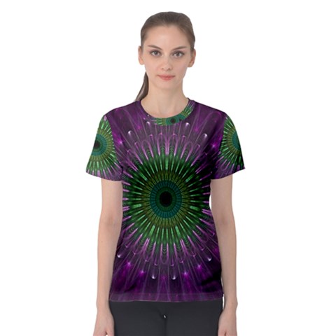 Purple Mandala Fractal Glass Women s Sport Mesh Tee by Celenk