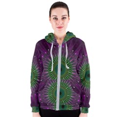 Purple Mandala Fractal Glass Women s Zipper Hoodie by Celenk