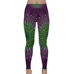 Purple Mandala Fractal Glass Classic Yoga Leggings by Celenk