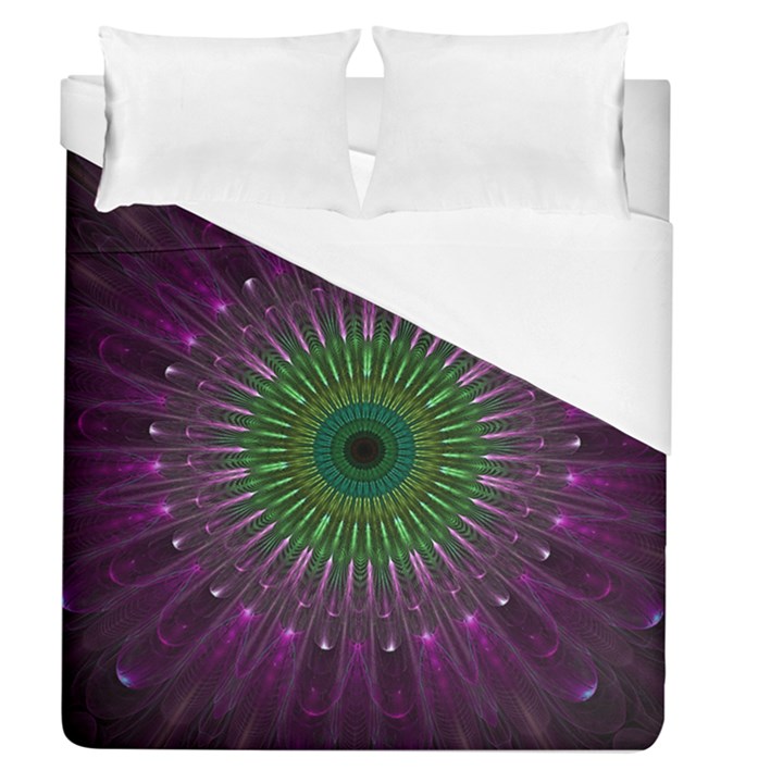 Purple Mandala Fractal Glass Duvet Cover (Queen Size)