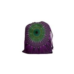 Purple Mandala Fractal Glass Drawstring Pouches (xs)  by Celenk