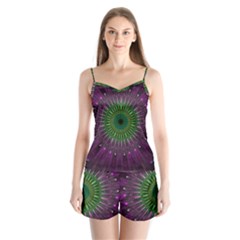 Purple Mandala Fractal Glass Satin Pajamas Set by Celenk