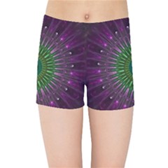 Purple Mandala Fractal Glass Kids Sports Shorts by Celenk