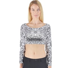 Mandala Pattern Line Art Long Sleeve Crop Top by Celenk