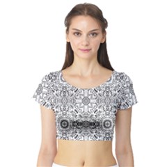 Mandala Pattern Line Art Short Sleeve Crop Top by Celenk