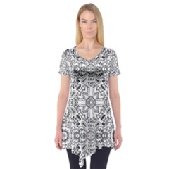 Mandala Pattern Line Art Short Sleeve Tunic  by Celenk