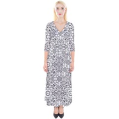 Mandala Pattern Line Art Quarter Sleeve Wrap Maxi Dress by Celenk