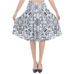 Mandala Pattern Line Art Flared Midi Skirt by Celenk