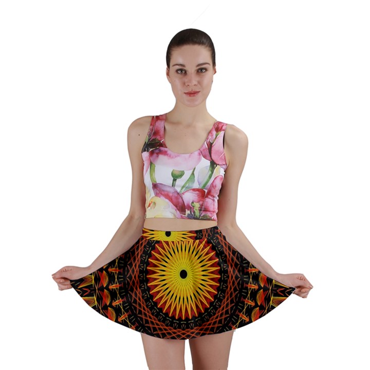 Mandala Psychedelic Neon Mini Skirt