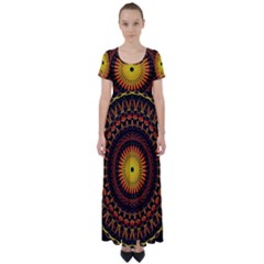 Mandala Psychedelic Neon High Waist Short Sleeve Maxi Dress