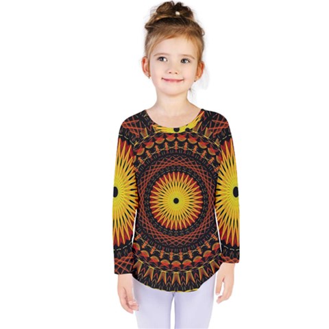 Mandala Psychedelic Neon Kids  Long Sleeve Tee by Celenk