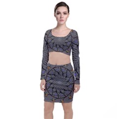 Bird Mandala Spirit Meditation Long Sleeve Crop Top & Bodycon Skirt Set by Celenk