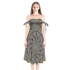 Bird Mandala Spirit Meditation Shoulder Tie Bardot Midi Dress by Celenk