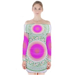 Flower Abstract Floral Long Sleeve Off Shoulder Dress by Celenk