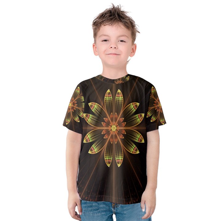 Fractal Floral Mandala Abstract Kids  Cotton Tee