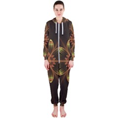 Fractal Floral Mandala Abstract Hooded Jumpsuit (ladies)  by Celenk