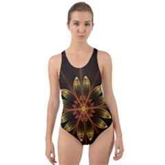 Fractal Floral Mandala Abstract Cut-out Back One Piece Swimsuit by Celenk