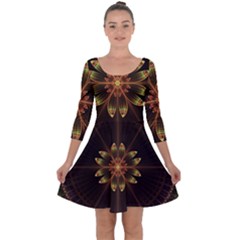 Fractal Floral Mandala Abstract Quarter Sleeve Skater Dress