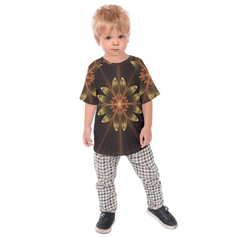 Fractal Floral Mandala Abstract Kids Raglan Tee by Celenk