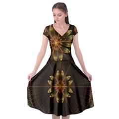 Fractal Floral Mandala Abstract Cap Sleeve Wrap Front Dress by Celenk