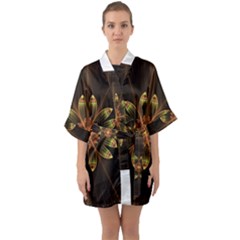 Fractal Floral Mandala Abstract Quarter Sleeve Kimono Robe by Celenk