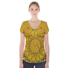 Pattern Petals Pipes Plants Short Sleeve Front Detail Top by Celenk