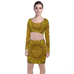 Pattern Petals Pipes Plants Long Sleeve Crop Top & Bodycon Skirt Set