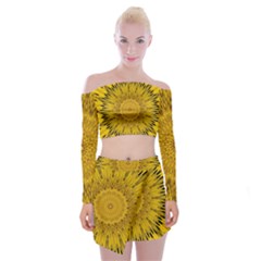 Pattern Petals Pipes Plants Off Shoulder Top With Mini Skirt Set by Celenk