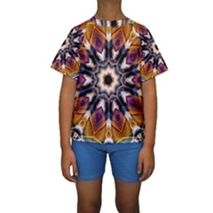 Kaleidoscope Pattern Kaleydograf Kids  Short Sleeve Swimwear by Celenk