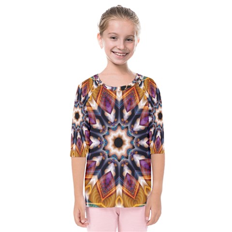 Kaleidoscope Pattern Kaleydograf Kids  Quarter Sleeve Raglan Tee by Celenk